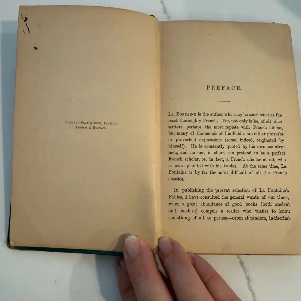 1892 Book Fables of La Fontaine Foreign Classics Eng. from Princeton University